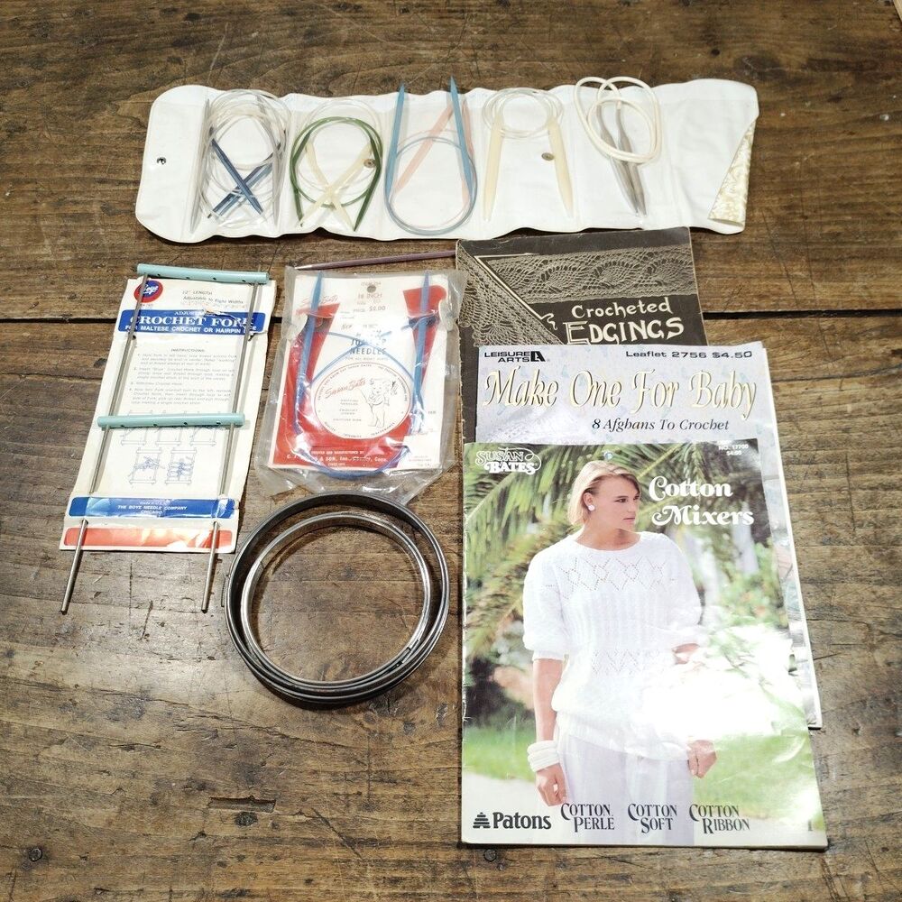 Large Lot Knitting Needles Mixed Sizes Jumper Leaflet Pattern Vintage Case